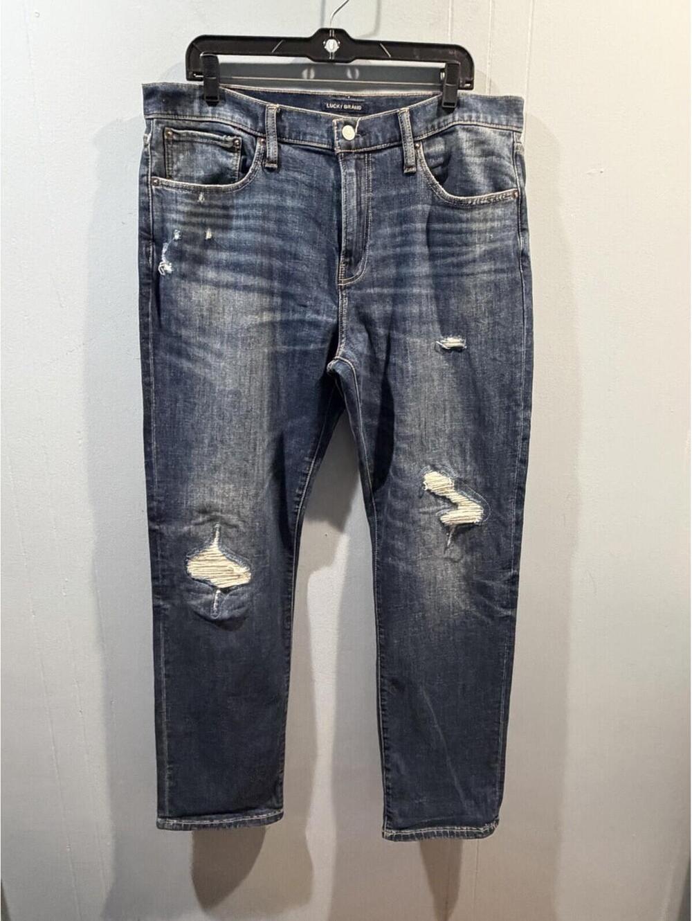 Mens Lucky Brand Jeans 223 Straight Size W34xL32 Distressed Blue